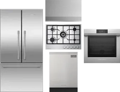 5 Piece Package Includes Refrigerator, Cooktop, Wall Oven, Hood And Dishwasher